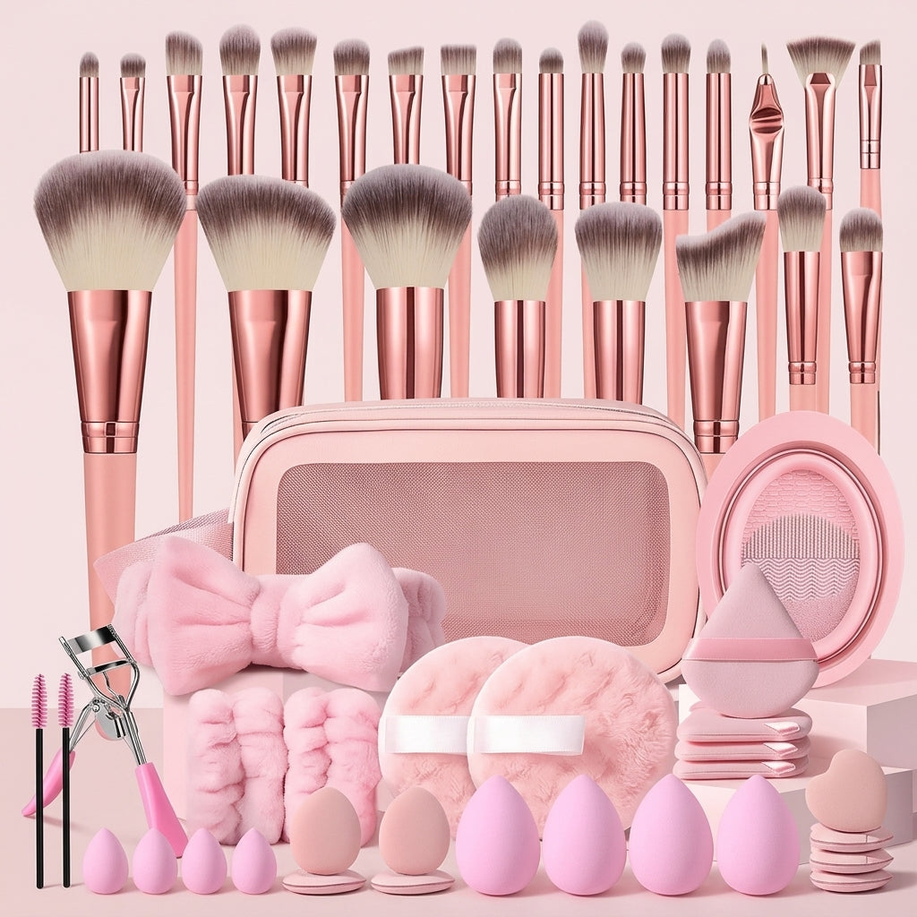 Velmora Professional 32-Piece Makeup Brush Set - Luxury Rose Gold Beauty Tool Kit with Travel Case & Essential Accessories