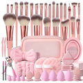 Velmora Professional 32-Piece Makeup Brush Set - Luxury Rose Gold Beauty Tool Kit with Travel Case & Essential Accessories