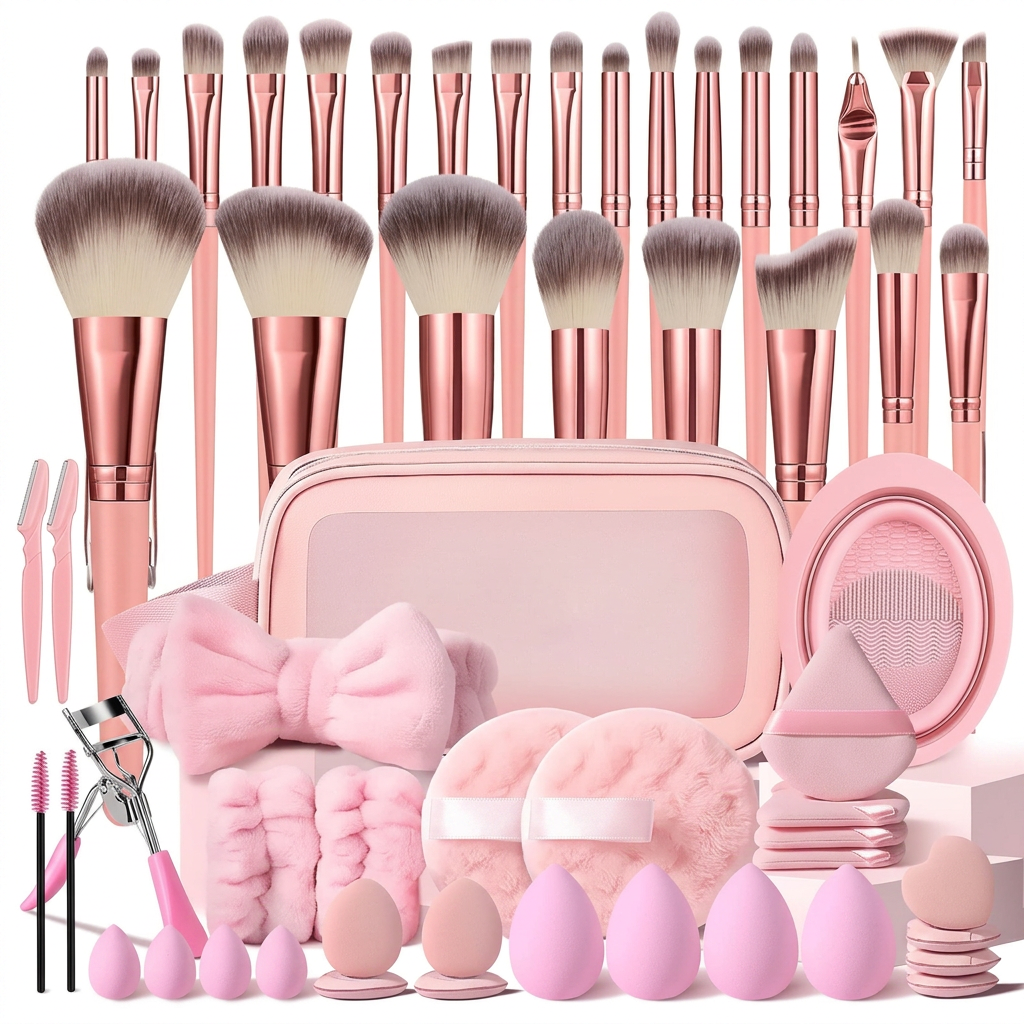 Velmora Professional 32-Piece Makeup Brush Set - Luxury Rose Gold Beauty Tool Kit with Travel Case & Essential Accessories