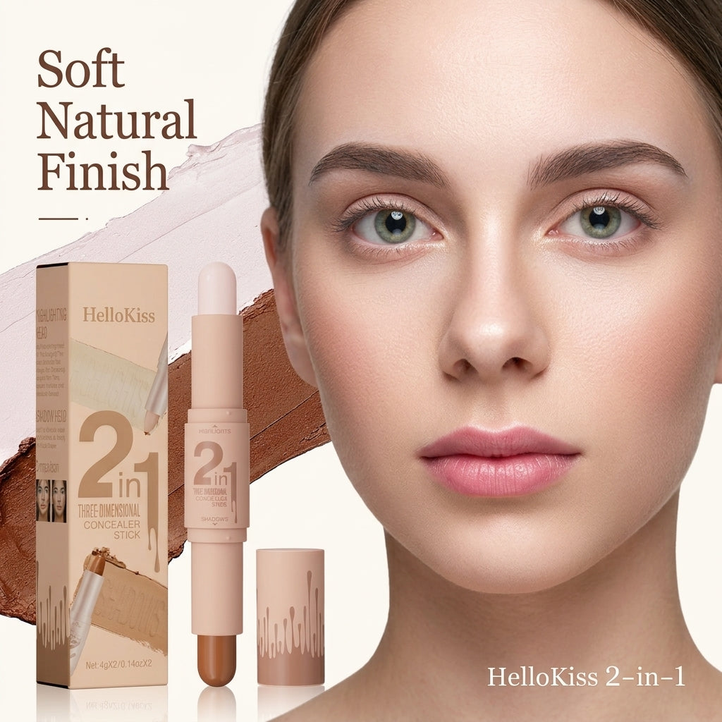 Professional 2-in-1 Contour & Highlight Stick - Dual-Ended Cream Sculpting Wand for 3D Face Definition