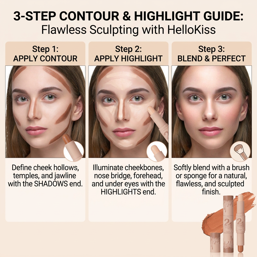 Professional 2-in-1 Contour & Highlight Stick - Dual-Ended Cream Sculpting Wand for 3D Face Definition