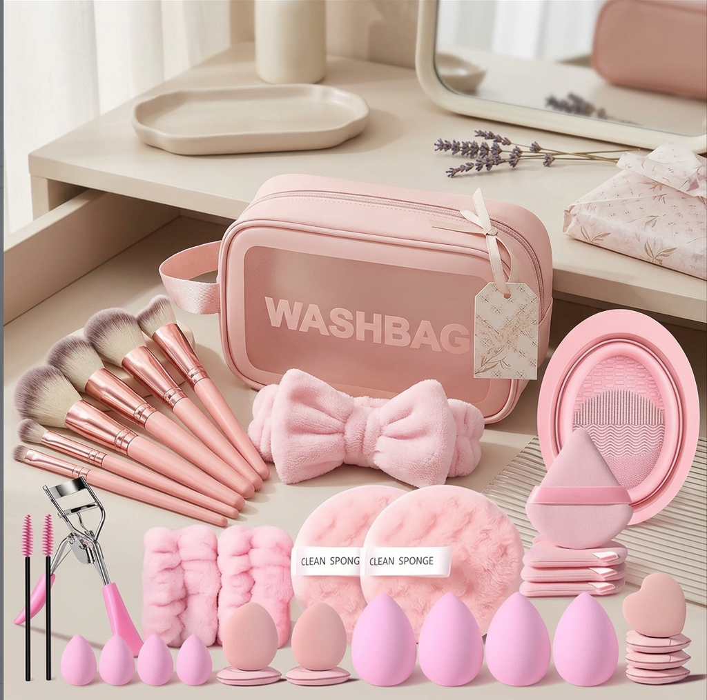 Velmora Professional 32-Piece Makeup Brush Set - Luxury Rose Gold Beauty Tool Kit with Travel Case & Essential Accessories