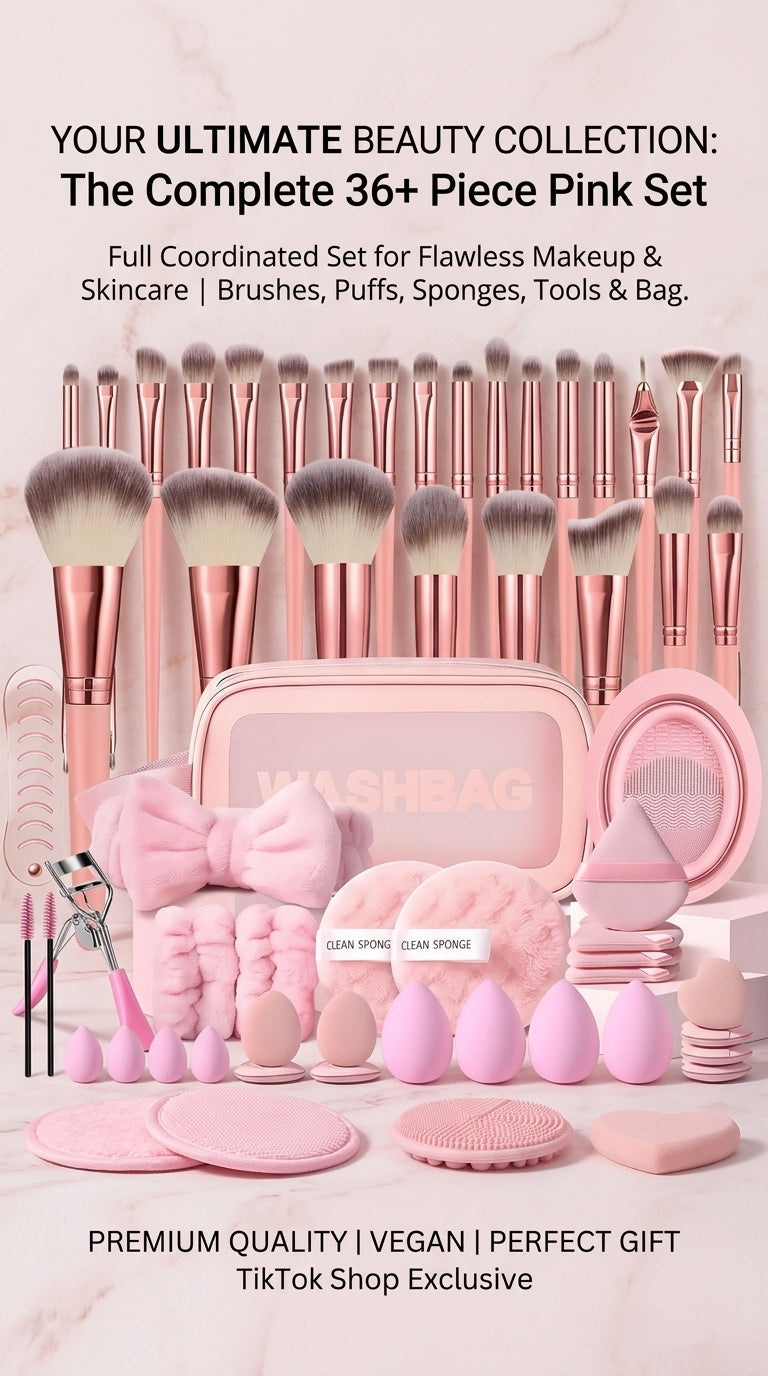 Velmora Professional 32-Piece Makeup Brush Set - Luxury Rose Gold Beauty Tool Kit with Travel Case & Essential Accessories