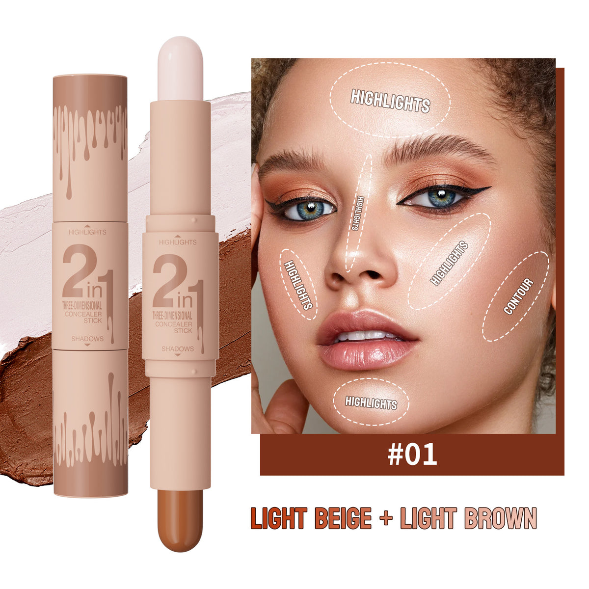 Professional 2-in-1 Contour & Highlight Stick - Dual-Ended Cream Sculpting Wand for 3D Face Definition