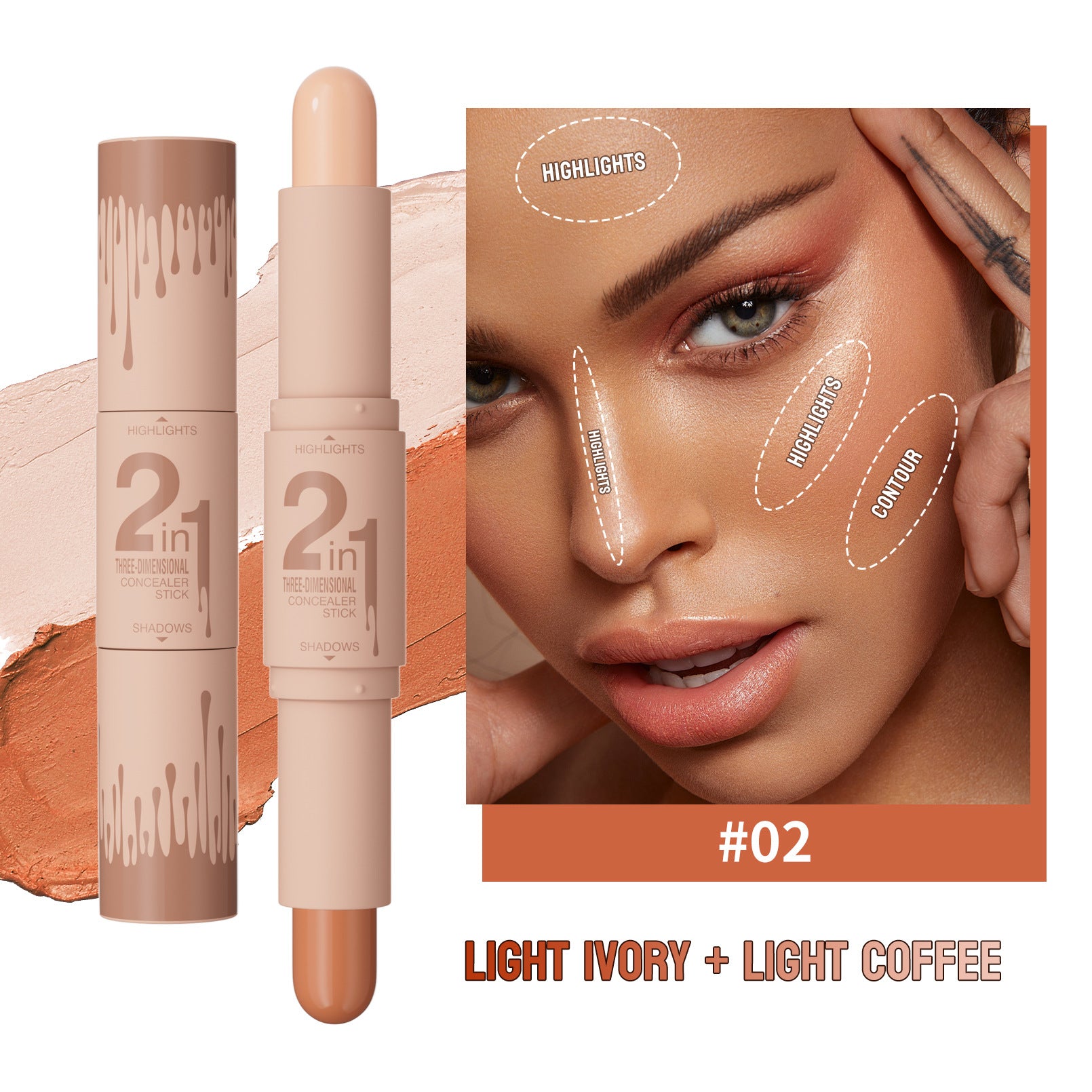 Professional 2-in-1 Contour & Highlight Stick - Dual-Ended Cream Sculpting Wand for 3D Face Definition