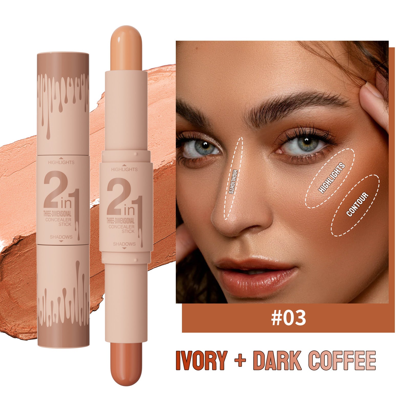 Professional 2-in-1 Contour & Highlight Stick - Dual-Ended Cream Sculpting Wand for 3D Face Definition