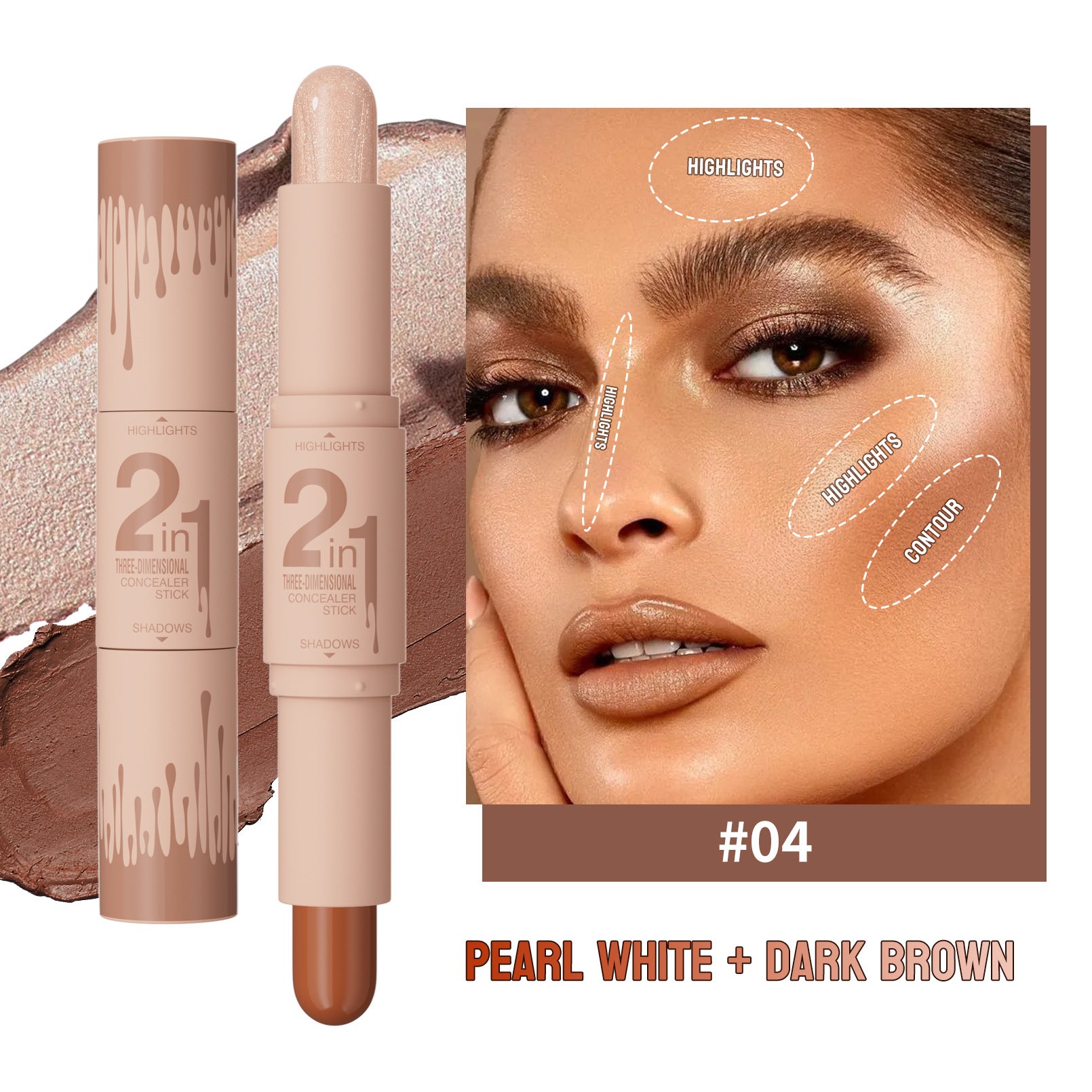 Professional 2-in-1 Contour & Highlight Stick - Dual-Ended Cream Sculpting Wand for 3D Face Definition