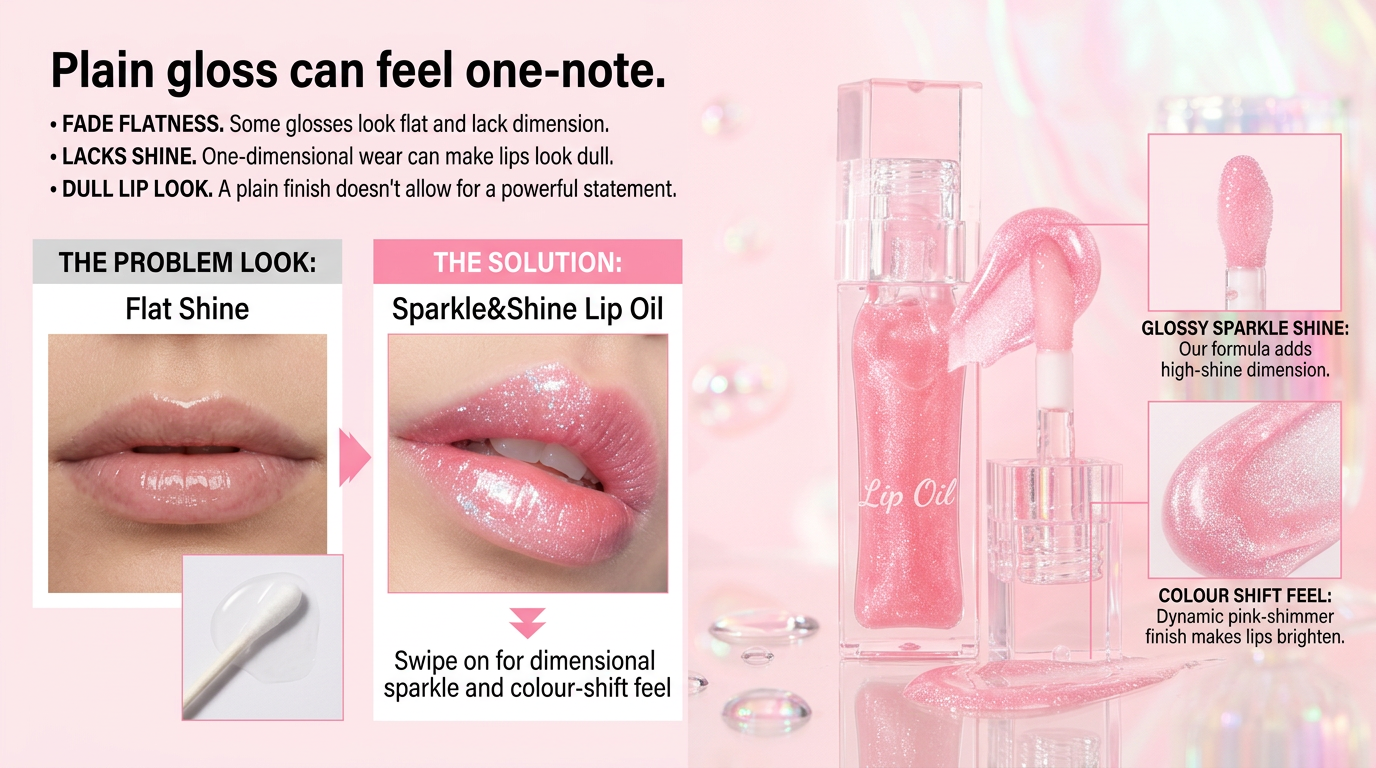 Velmora Crystal Glow Lip Oil - Ultra-Hydrating High-Shine Gloss with Fine Shimmer Finish