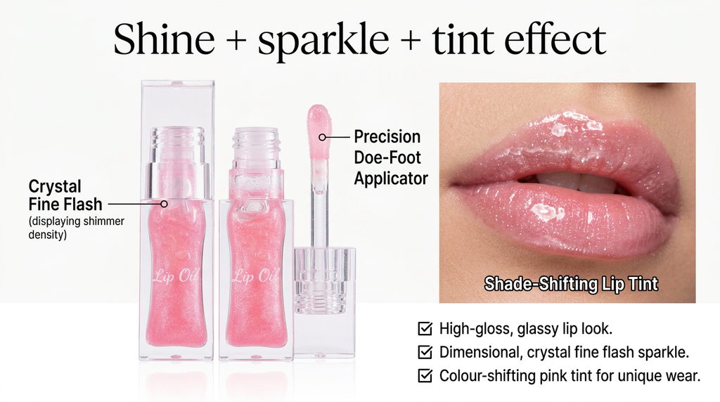 Velmora Crystal Glow Lip Oil - Ultra-Hydrating High-Shine Gloss with Fine Shimmer Finish