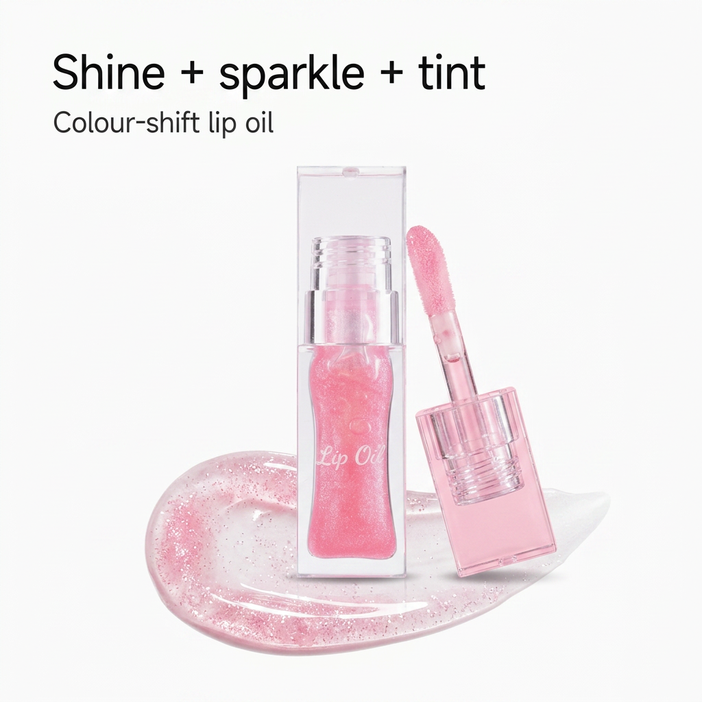 Velmora Crystal Glow Lip Oil - Ultra-Hydrating High-Shine Gloss with Fine Shimmer Finish