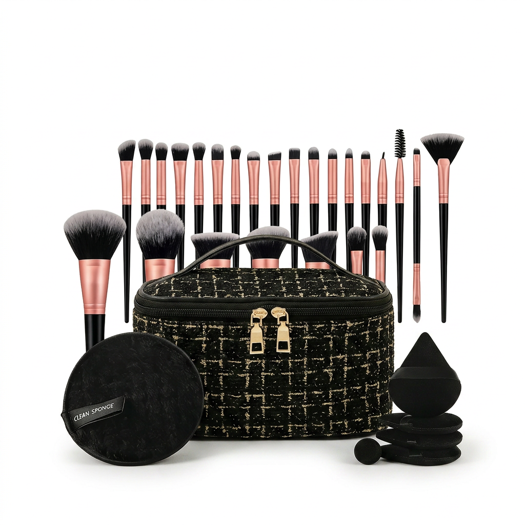 47-Piece Black Cosmetic Bag Set