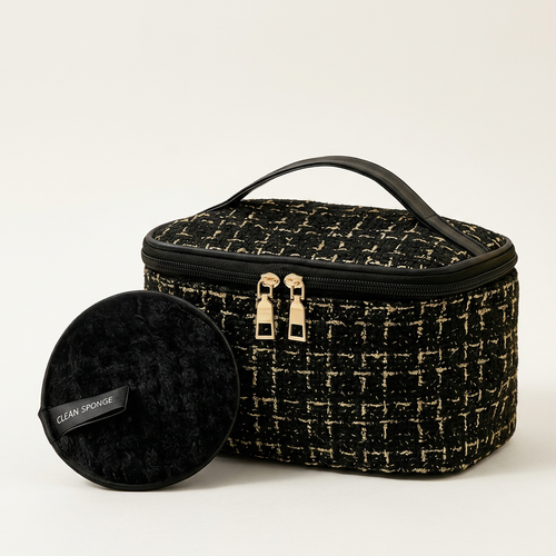 47-Piece Black Cosmetic Bag Set