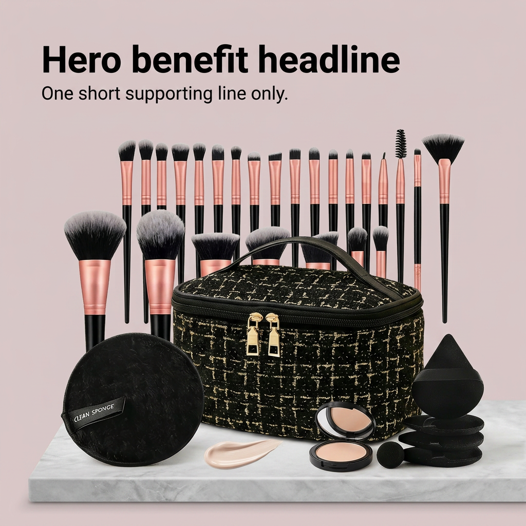 47-Piece Black Cosmetic Bag Set