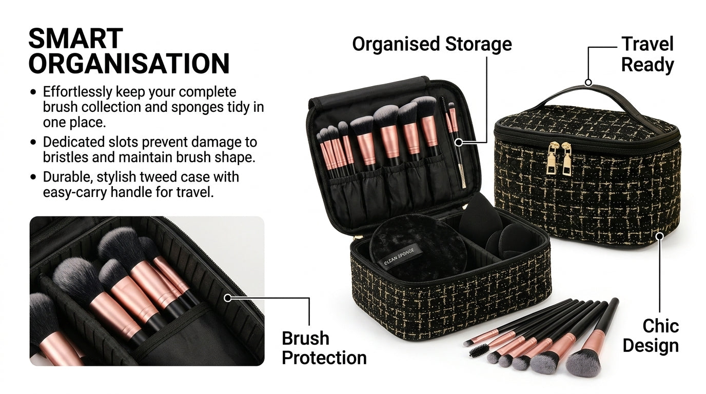 47-Piece Black Cosmetic Bag Set